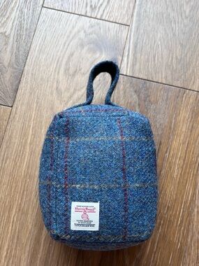 Harris Tweed Cube Door Stopper Blue Ocean Spray Huntsman Check Fabric